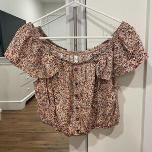 cottagecore floral off-shoulder crop top